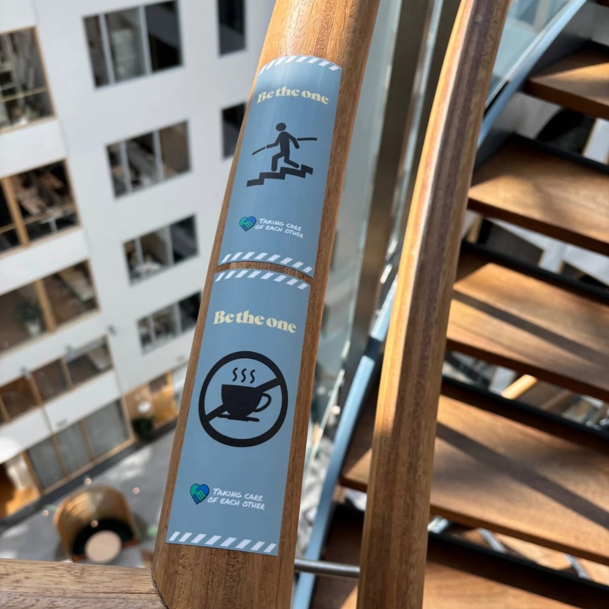 Sticker warning on the stairs